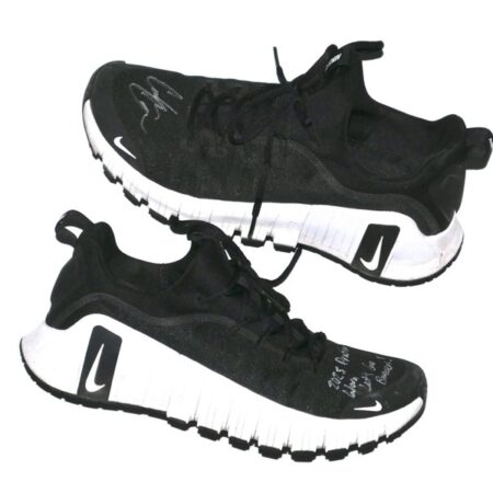 Coleman Crow 2025 Biloxi Shuckers Practice Worn & Signed Let's Go Brewers! Nike Metcon Shoes