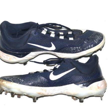 Indigo Diaz 2025 Somerset Patriots Game Used & Signed GO YANKEES! Blue & White Nike React Baseball Cleats