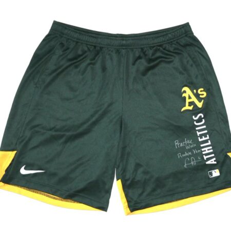 Logan Davidson 2025 Rookie Year Practice Worn & Signed Official Oakland Athletics Nike Dri-Fit XL Shorts