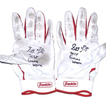 Stuart Fairchild 2025 Cincinnati Reds Game Worn & Signed White & Red Franklin Batting Gloves