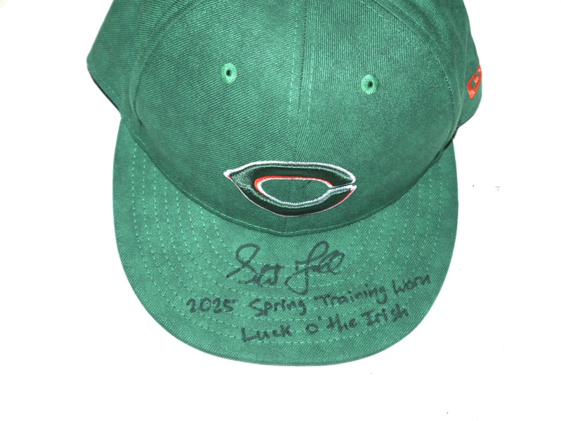 Stuart Fairchild 2025 Spring Training Worn & Signed Official Cincinnati Reds St Patrick's Day New Era 59FIFTY Hat - Awesome Inscription!