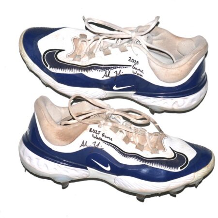 Adam Zebrowski 2025 Columbus Clingstones Game Worn & Signed White & Blue Nike React Baseball Cleats