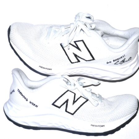 Cade Bunnell 2025 Gwinnett Stripers Training Worn & Signed GO BRAVES! New Balance Fresh Foam Arishi v4 Shoes