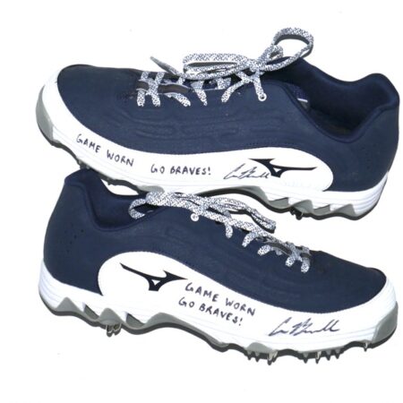 Cade Bunnell Mississippi Braves Game Worn & Signed Blue & White Mizuno Baseball Cleats