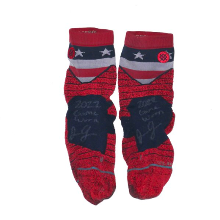 Justin Yeager Mississippi Braves Game Worn & Signed Official Stance Stars and Stripes Socks