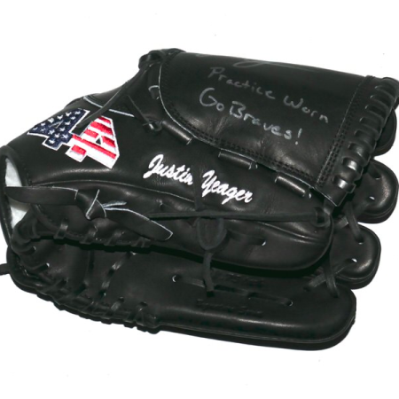 Justin Yeager Mississippi Braves Practice Worn & Signed Black 44 Pro Baseball Glove