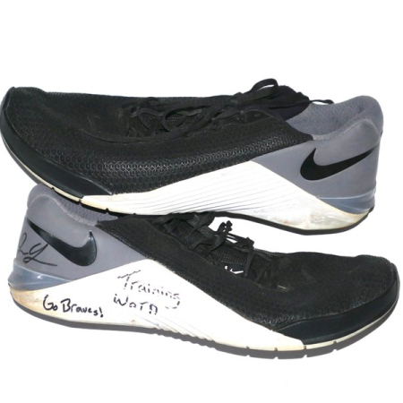 Justin Yeager Rome Braves Training Worn & Signed "Go Braves!" Black & Grey Nike Metcon Shoes