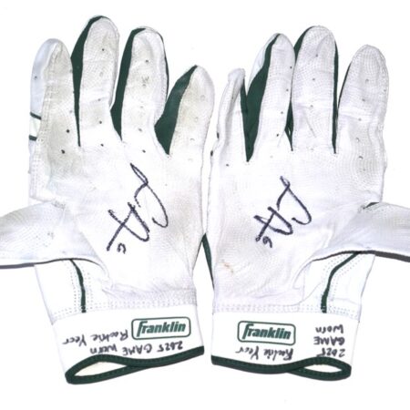 Logan Davidson 2025 Oakland Athletics Rookie Year Game Worn & Signed White & Green Franklin Batting Gloves