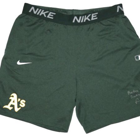 Logan Davidson 2025 Rookie Year Practice Worn & Signed Official Green Oakland Athletics 6 DAVIDSON Nike Dri-Fit XL Shorts
