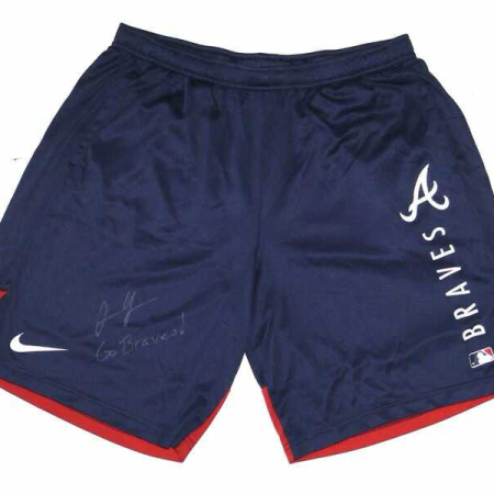 Justin Yeager Practice Worn & Signed Official Atlanta Braves Nike Dri-Fit XL Shorts