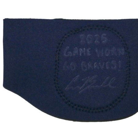 Cade Bunnell 2025 Columbus Clingstones Game Worn & Signed "GO BRAVES!" Blue Knee Pad