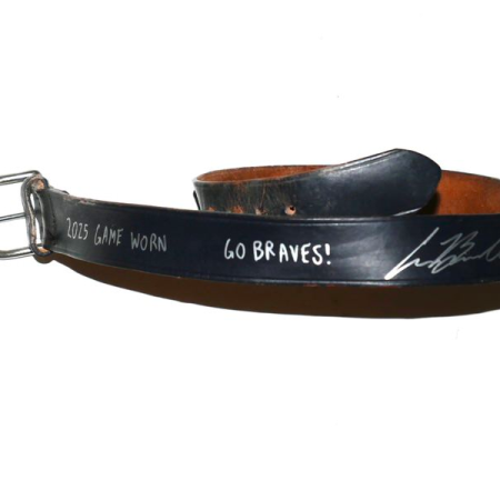 Cade Bunnell 2025 Gwinnett Stripers Game Worn & Signed "GO BRAVES!" Blue Leather Baseball Belt