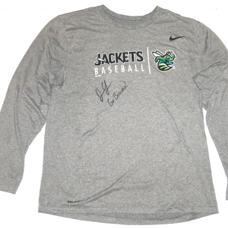 Justin Yeager Practice Worn & Signed Official Augusta GreenJackets Baseball Long Sleeve Nike Dri-Fit XL Shirt