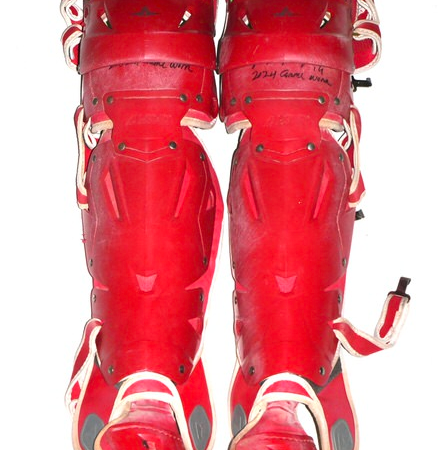 Logan O’Hoppe 2024 Los Angeles Angels Game Worn & Signed Red All-Star Leg Guards