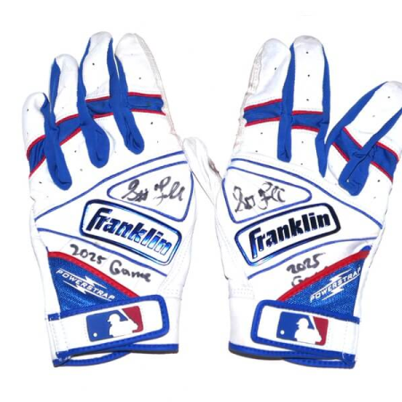 Stuart Fairchild 2025 Atlanta Braves Game Worn & Signed White, Red & Blue Franklin Powerstrap Batting Gloves