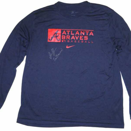 Justin Yeager Practice Worn & Signed Official Atlanta Braves Baseball Long Sleeve Nike Dri-Fit XL Shirt