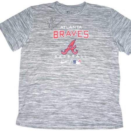 Justin Yeager Practice Worn & Signed Official Grey Atlanta Braves Baseball Nike Dri-Fit XL Shirt