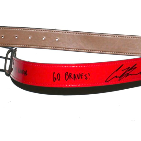 Cade Bunnell 2025 Columbus Clingstones Game Worn & Signed GO BRAVES! Leather Baseball Belt