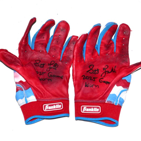 Stuart Fairchild 2025 Atlanta Braves Game Worn & Signed July 4th Franklin Powerstrap Batting Gloves