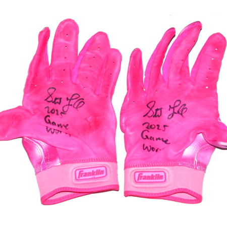Stuart Fairchild 2025 Atlanta Braves Game Worn & Signed Pink Mother's Day Franklin Powerstrap Batting Gloves