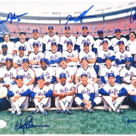 1986 NY Mets Team Signed 8x10 Photo (5) Dwight Gooden JSA Witnessed COA World Series