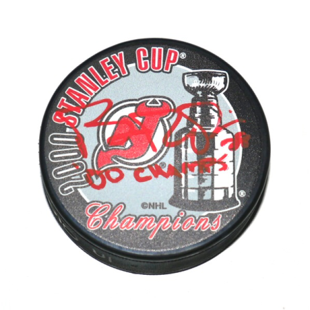 Brian Rafalski Autographed 2000 Devils Stanley Cup Champions Logo Hockey Puck with 00 Champs Inscription - JSA Witnessed