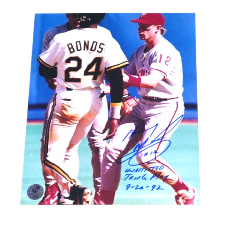 Mickey Morandini Philadelphia Phillies Signed 8 x 10 Photo with Unassisted Triple Play 9-20-92 Inscription