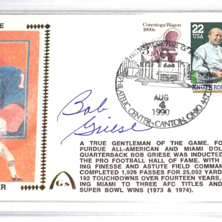 Bob Griese Miami Dolphins Signed Hall of Famer 1990 First Day Cover Envelope - Autograph Grade GEM Mint 10!!!!