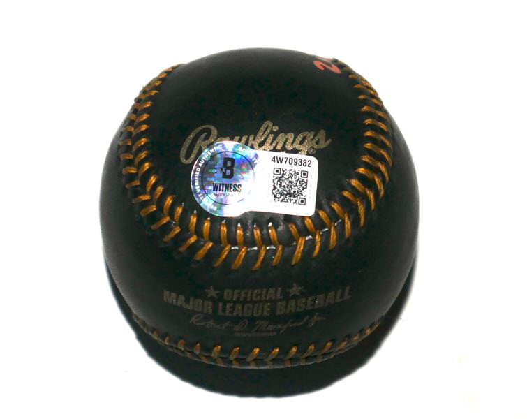 Cristian Javier Houston Astros Signed OML Black Leather Baseball with 2022 WS Game 4 No Hitter Inscription - Beckett Witnessed