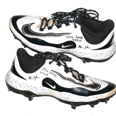 Adam Zebrowski 2026 Columbus Clingstones #34 Game Worn & Signed White & Black Nike React Baseball Cleats