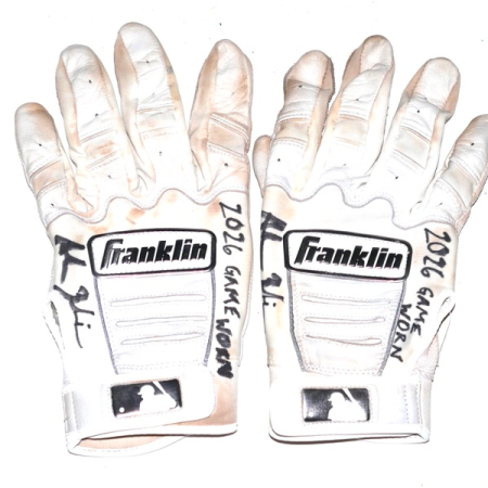 Adam Zebrowski 2026 Columbus Clingstones Game Worn & Signed White & Grey Franklin Batting Gloves