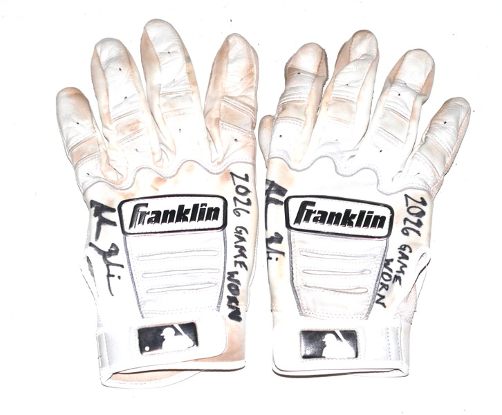 Adam Zebrowski 2026 Columbus Clingstones Game Worn & Signed White & Grey Franklin Batting Gloves