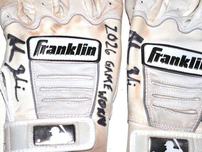 Adam Zebrowski 2026 Columbus Clingstones Game Worn & Signed White & Grey Franklin Batting Gloves