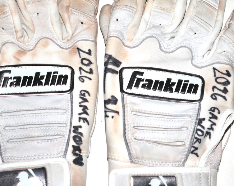 Adam Zebrowski 2026 Columbus Clingstones Game Worn & Signed White & Grey Franklin Batting Gloves
