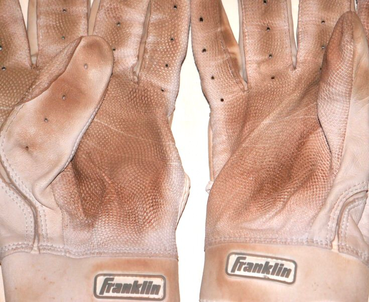 Adam Zebrowski 2026 Columbus Clingstones Game Worn & Signed White & Grey Franklin Batting Gloves