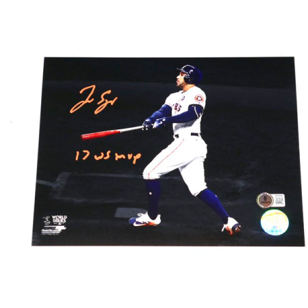 George Springer Signed Houston Astros 8x10 Photo with 17 WS MVP Inscription (Beckett)