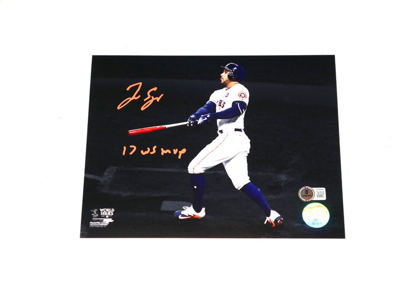 George Springer Signed Houston Astros 8x10 Photo with 17 WS MVP Inscription (Beckett)