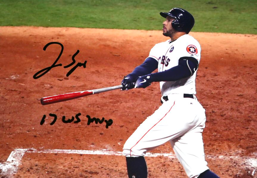 George Springer Signed Houston Astros 8x10 Photo with 17 WS MVP Inscription (Beckett)