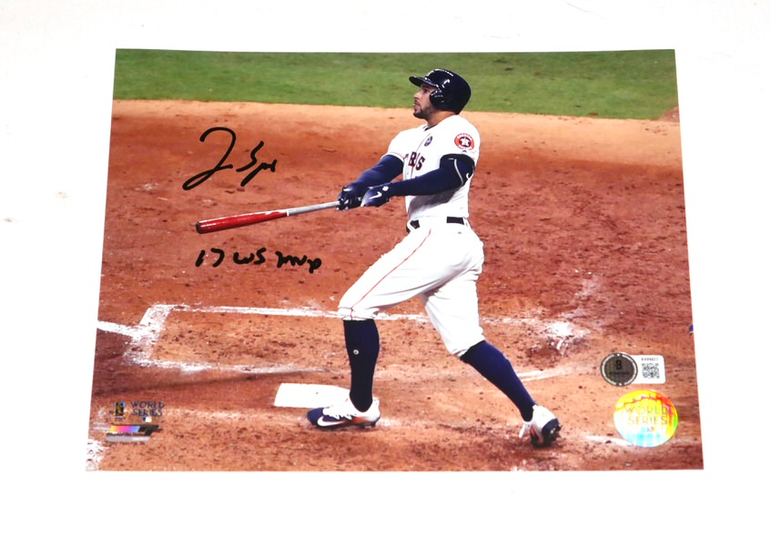 George Springer Signed Houston Astros 8x10 Photo with 17 WS MVP Inscription (Beckett)