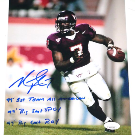 Michael Vick Signed Virginia Tech Hokies 8 x 10 Photo with Career Stat Inscriptions - JSA Witnessed