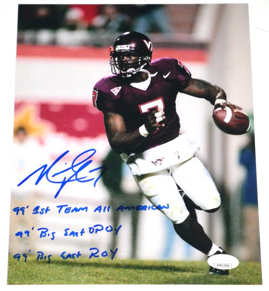 Michael Vick Signed Virginia Tech Hokies 8 x 10 Photo with Career Stat Inscriptions - JSA Witnessed