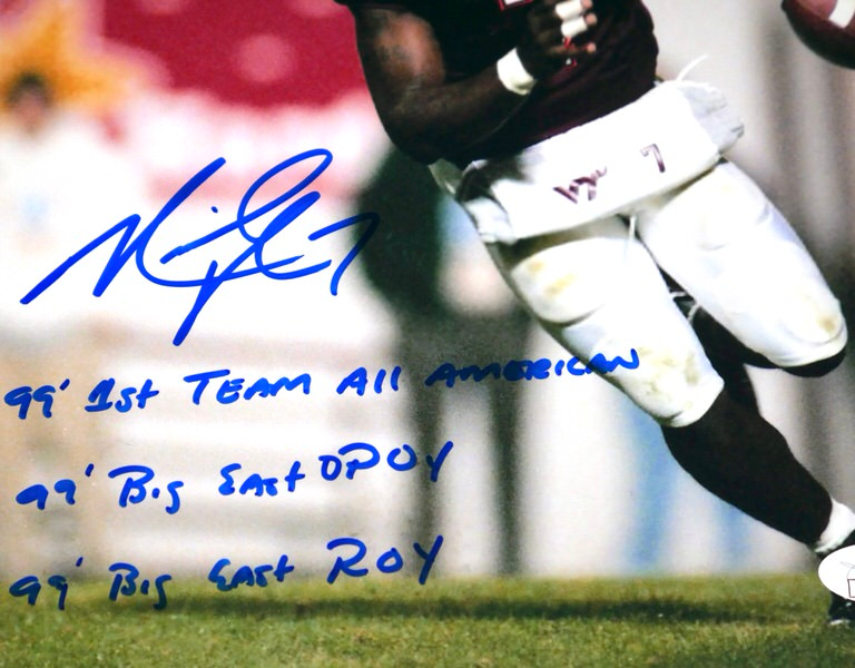 Michael Vick Signed Virginia Tech Hokies 8 x 10 Photo with Career Stat Inscriptions - JSA Witnessed