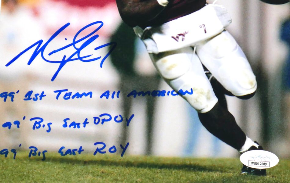 Michael Vick Signed Virginia Tech Hokies 8 x 10 Photo with Career Stat Inscriptions - JSA Witnessed