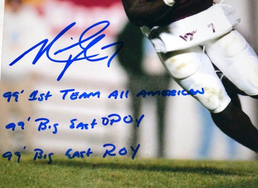 Michael Vick Signed Virginia Tech Hokies 8 x 10 Photo with Career Stat Inscriptions - JSA Witnessed