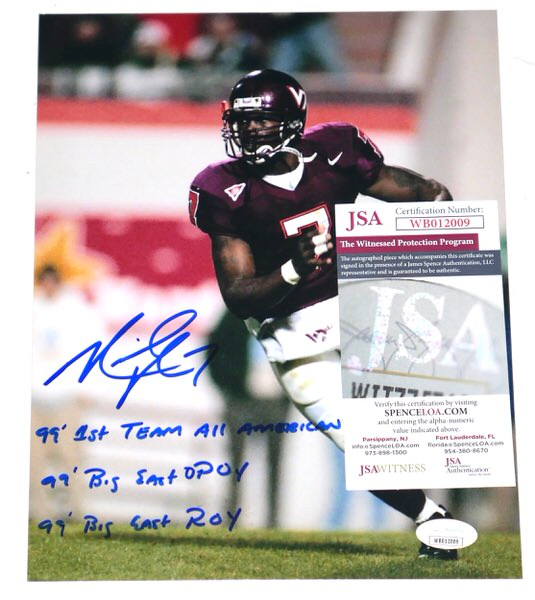 Michael Vick Signed Virginia Tech Hokies 8 x 10 Photo with Career Stat Inscriptions - JSA Witnessed
