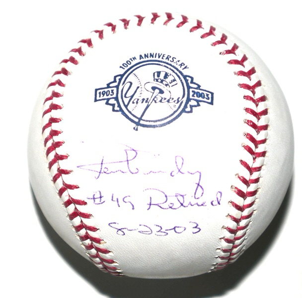 Ron Guidry Signed Rawlings New York Yankees 100th Anniversary Logo Baseball (Limited Edition #112 149) - JSA Authenticated