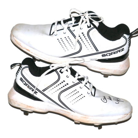 Tyler Tolve 2026 Columbus Clingstones Game Worn & Signed White & Black Sqairz Baseball Cleats