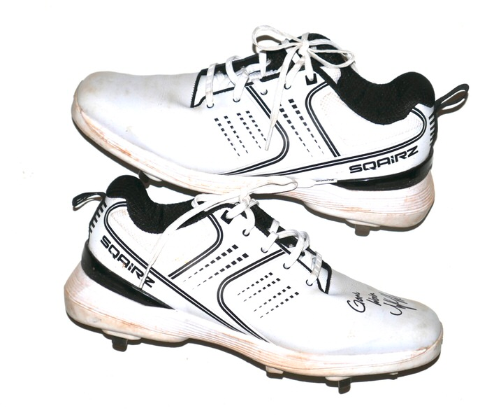 Tyler Tolve 2026 Columbus Clingstones Game Worn & Signed White & Black Sqairz Baseball Cleats