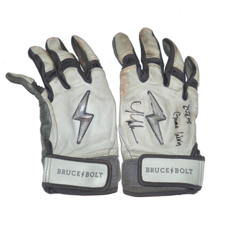 Tyler Tolve Rome Emperors Game Worn & Signed Grey Bruce Bolt Batting Gloves