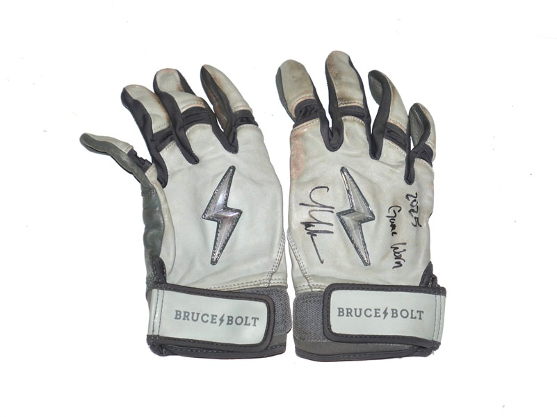 Tyler Tolve Rome Emperors Game Worn & Signed Grey Bruce Bolt Batting Gloves